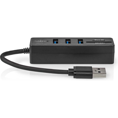 Nedis USB-Hub | USB-A Male | 3x USB A Female | 5-Poorts poort(en) | USB 3.2 Gen 1 | USB Gevoed | 5 Gbps | SD & MicroSD - CCGB61250BK01