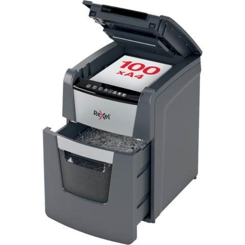 Rexel Optimum AutoFeed+ 100M Papierversnipperaar 100 vellen Micro cut 2 x 15 mm P-5 34 l Ook geschikt voor Paperclips, Nietjes, Creditcards