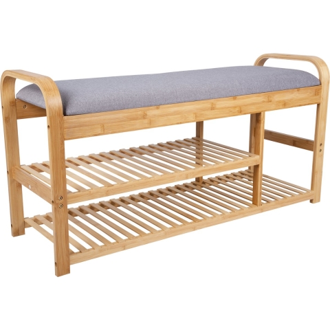Bankje - Arch Double Shelf - Bamboe - Grijze stof