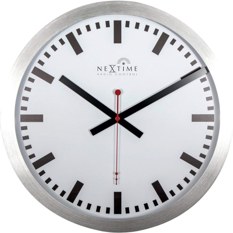 NeXtime - Wandklok - 35cm - Alu - Wit- Station Radio Controlled (DCF)