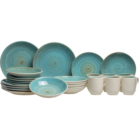 Cosy & Trendy Serviesset Turbolino - Blauw - 24-delig / 6 personen - 6 dinerborden, 6 diepe borden, 6 ontbijtborden en 6 mokken