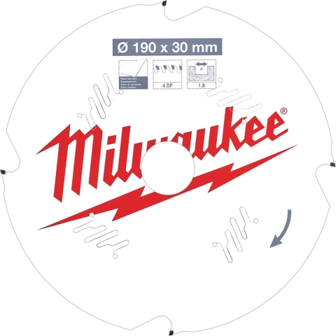 Milwaukee Cirkelzaagblad voor Cementplaten | Ø 190mm Asgat 30mm 4T - 4932471304
