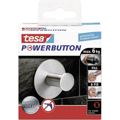 tesa POWERBUTTON Classic zelfklevende haak (Ø x h) 50 mm x 31 mm Metaal Inhoud: 1 stuk(s)