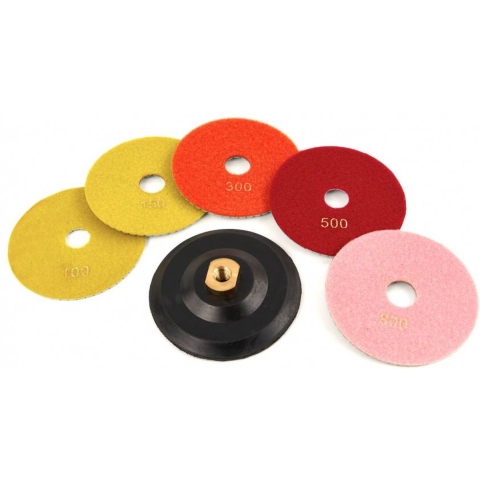 HBM 125 mm 6-delige diamant polijstschijvenset met M14 opnamepad