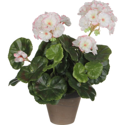 Mica Decorations Geranium Kunstplant in Bloempot Stan - H34 xØ20 cm - Wit, roze