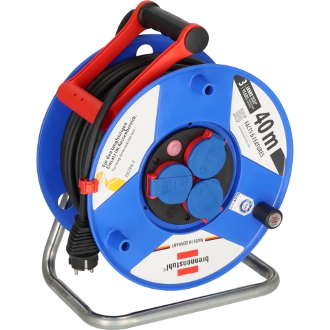 Brennenstuhl Garant IP44 kabelhaspel voor commercieel gebruik/bouwplaats, 40m - speciale kunststof (gebruik op de bouwplaats en permanent gebruik buitenshuis, Made in Germany) blauw