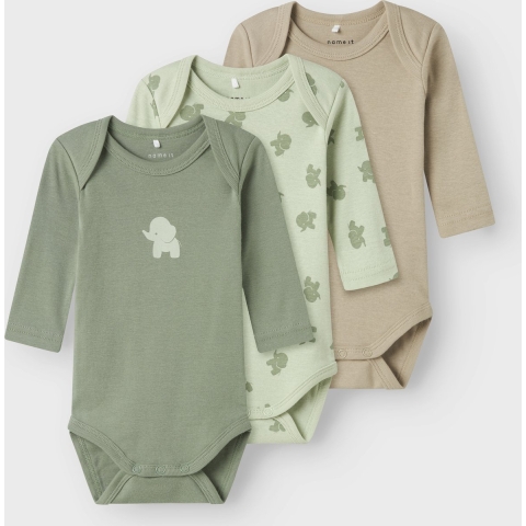 Name It Rompers L/æ - Noos - NbmBody - 3-pack - Sea Schuim Eleph - Name It - 74 - Romper L/S