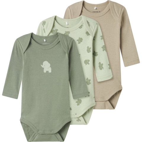Name It Rompers L/æ - Noos - NbmBody - 3-pack - Sea Schuim Eleph - Name It - 50 - Romper L/S