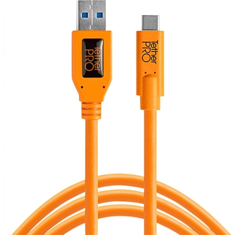 Tethertools TetherPro USB 3.0 to USB-C, 15' (4.6m), High-Visibility Orange
