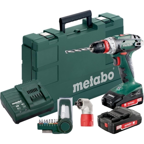 Metabo BS 18 Quick 18V Li-Ion Accu Boor-/schroefmachine Set (2x 2.0Ah Accu) In Koffer Incl. Haakse Voorzetkop En Bitset