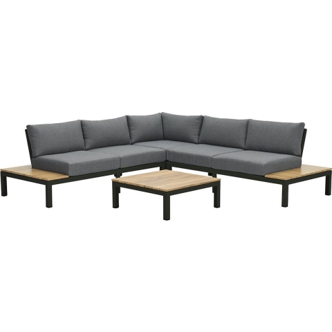 Antoinette lounge set 4-dlg c. black/mystic grey/teak look - Garden impressions