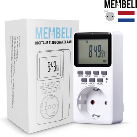 Membeli Tijdschakelaar voor Binnen - Schakelklok Stopcontact - Type F - Digitaal - Timer Schakelaar - LCD Display - Tijdschakelklok,