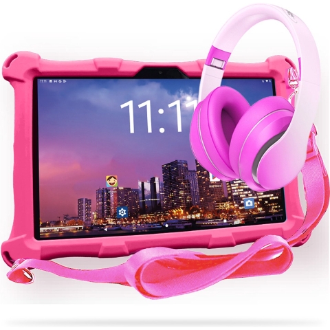 AngelTech Kinderpakket XL PRO II - Kindertablet XL PRO II + Kinderkoptelefoon - In Bol Sterrenreview 2024 - Combipakket - Roze