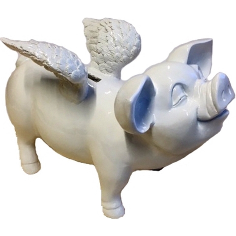 Wit spaarvarken met vleugels 25 cm -