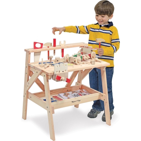 Houten speelgoed werkbank met gereedschap 61-delig -