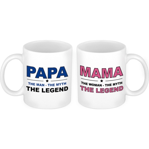 Papa en mama the legend mok - Cadeau beker set voor Papa en Mama -