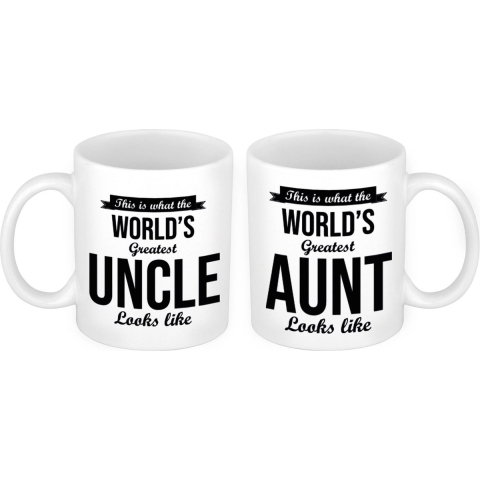 Worlds greatest Aunt en Uncle mok - Cadeau beker set voor Oom en Tante -