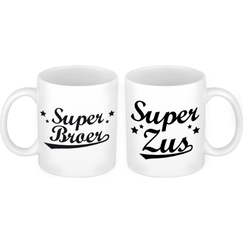Super broer en zus mok - Cadeau beker set voor Broer en Zus -