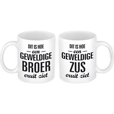 Geweldige broer en zus mok - Cadeau beker set voor Broer en Zus -
