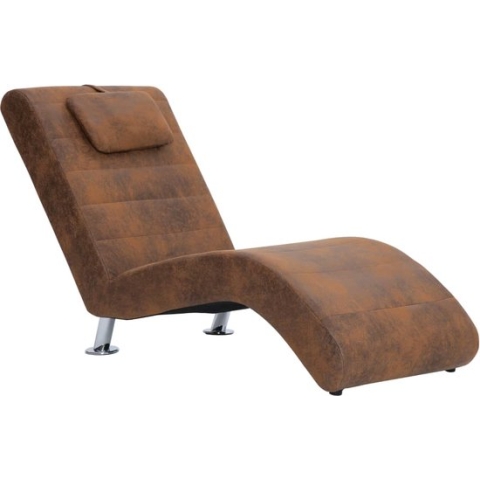 vidaXL-Chaise-longue-met-kussen-kunstsuède-bruin