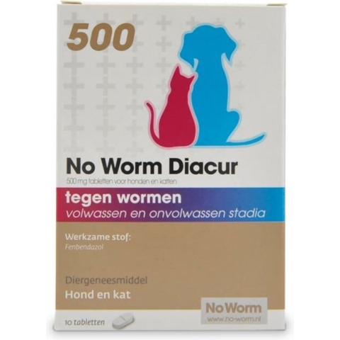 No Worm Diacur 500 Ontworming Hond en Kat 10 tabletten