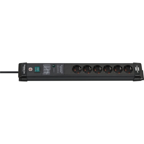 Premium-Line 60.000A stekkerdoos met overspanningsbeveiliging 6-voudig zwart 5m H05VV-F 3G1,5