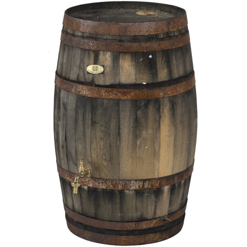 Regenton 100 liter oud met vulgat in deksel en messing - Vatenhandel stijf