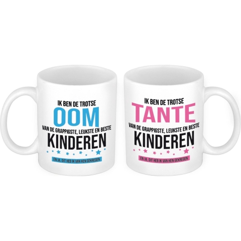 Trotse Oom en Tante mok van de grappigste en leukste kinderen - Cadeau beker set voor Oom en Tante -
