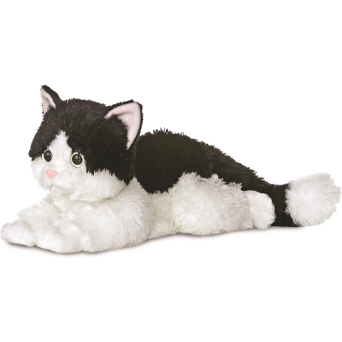 Aurora Pluche kat/poes - zwart/wit - 30 cm - Knuffeldieren katten - speelgoed -