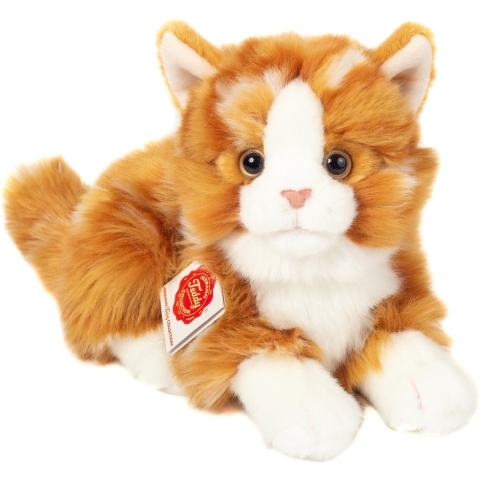 Knuffeldier kat/poes - zachte pluche stof - premium kwaliteit knuffels - rood/oranje - 30 cm -