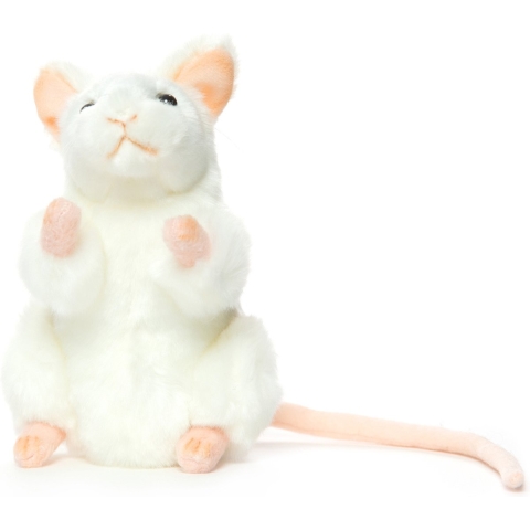Hansa knuffel muis - wit - 16 cm - pluche - muizenknuffel - knuffeldier -
