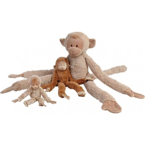 Happy Horse pluche aapje knuffel - beige - 45 cm - Apen knuffels - Hangende dieren met klittenband -