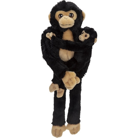Nature Planet pluche knuffel Chimpansee met baby - 48 cm - zwart - Apen knuffels -