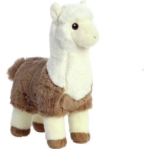 Aurora Pluche dieren knuffel Alpaca - bruin/wit - 28 cm - Knuffeldieren alpacas - voor kinderen -