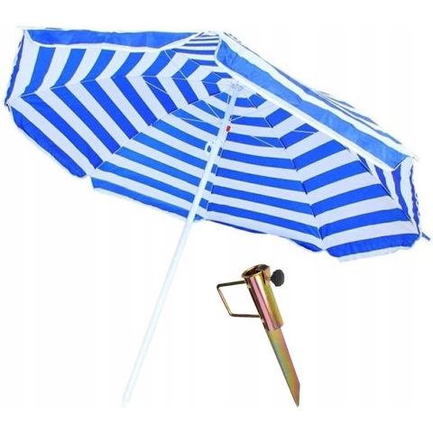 Blauw/wit gestreepte strand/camping parasol 165 cm met grondpen/haring -