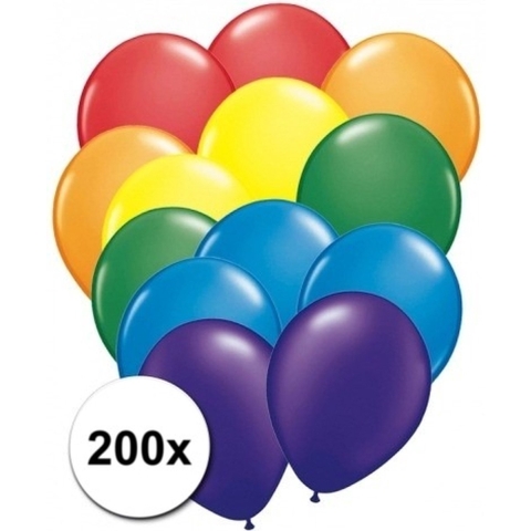 200x Regenboog kleuren ballonnen -