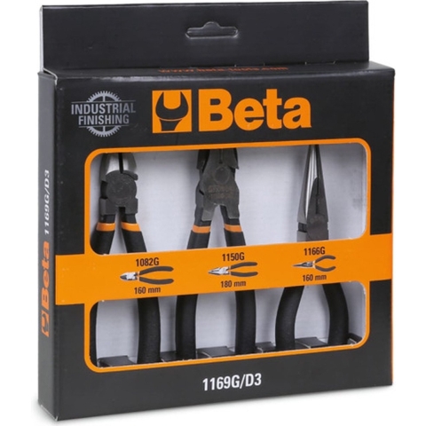 Beta 1169G/D3 Tangenset bestaande uit een combinatietang | een lange punttang en een zijkniptang. Handgreep voorzien van dubbele antislip PVC laag |