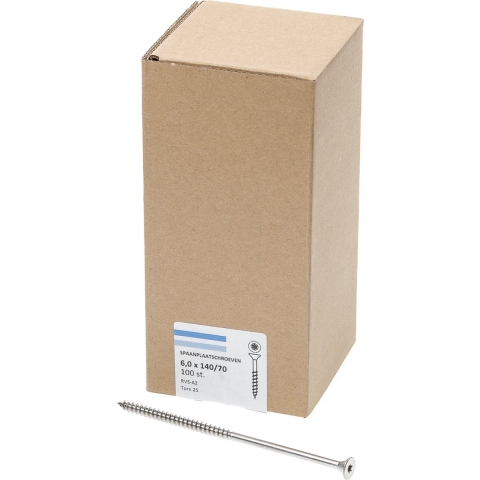 Hoenderdaal Spaanplaatschroef Rvs-A2 Pk Torx TX25 6.0X140/70 | 100 stuks - 0206.30.51001