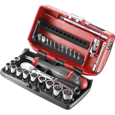 Facom compacte 1/4'' doppenset 12 kant met ratel met stofdichte kop - RL.NANO112