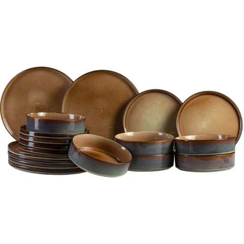 Cosy & Trendy Serviesset Quintana Amber 18-delig / 6 personen - 6 dinerborden, 6 diepe borden en 6 ontbijtborden