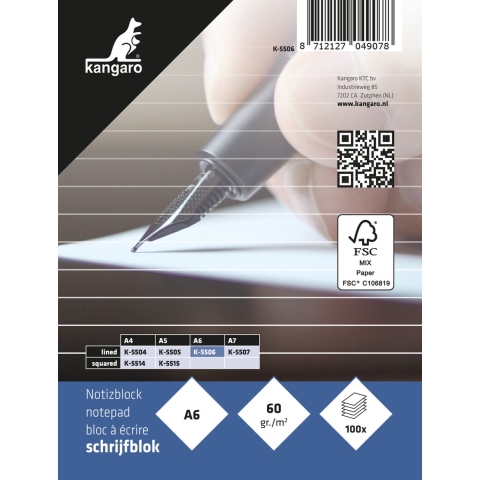 Schrijfblok A6 lijn 100 blad pak a 10 st