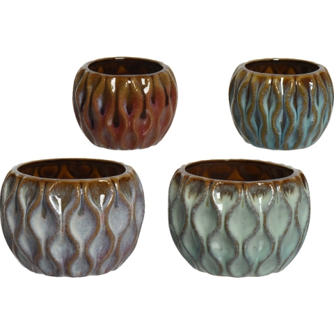 Bloempot keramiek met reliëf set a 2