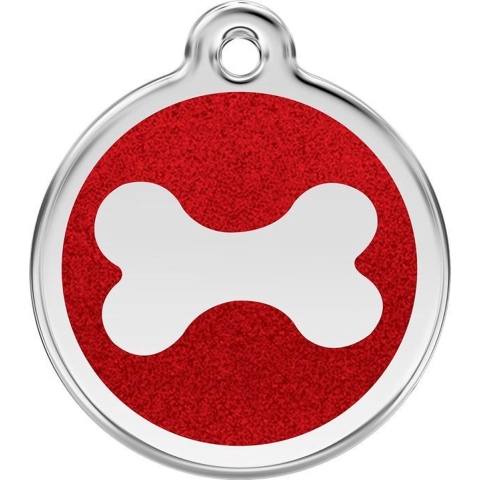 Bone Red glitter hondenpenning small/klein dia. 2 cm - Reddingo
