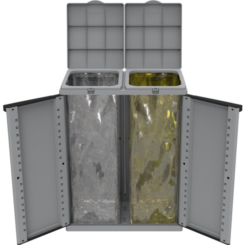Terry Afval Opbergkast Ecoline 2 - Prullenbak - 220 Liter Inhoud (2 x 110) - Met Deksels - Grijs