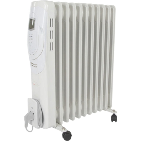 2500W olieradiator met 11 ribben, 3 warmtestanden, LCD-display, timer, instelbare thermostaat, handvat, wielen en kabelhouder, oververhittings- en kantelbeveiliging - mobiele, stille en energiezuinige bijverwarming voor grote kamers tot 30 m², wit
