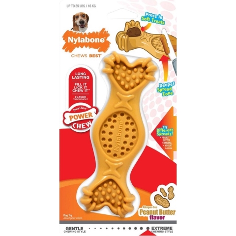 Nylabone Extreme kauwbot voor honden tot 16 kg - Vulbaar met smeerbare traktaties - Pindakaassmaak - Medium