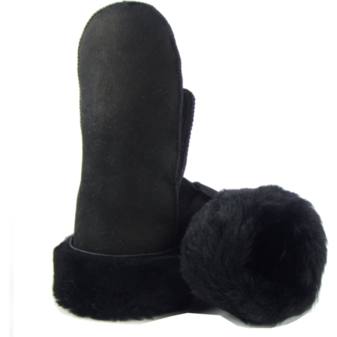 Bernardino Lammy wanten - suede - zwart - voor volwassenen - Handschoenen schapenwol 7 (M - 24 cm) -