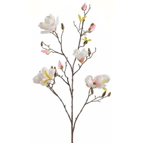 Kunstbloem Magnolia tak - 105 cm - creme wit/roze - Kunst zijdebloemen -