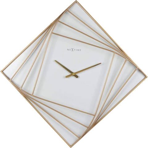 NeXtime NE-3268 Turning Square Wandklok Groot 85 cm Goud/Wit/Metaal