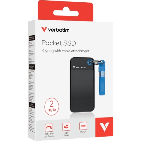 Verbatim Pocket 2 TB Externe SSD harde schijf USB-C 3.2 Gen 2 Zwart, Blauw 32195